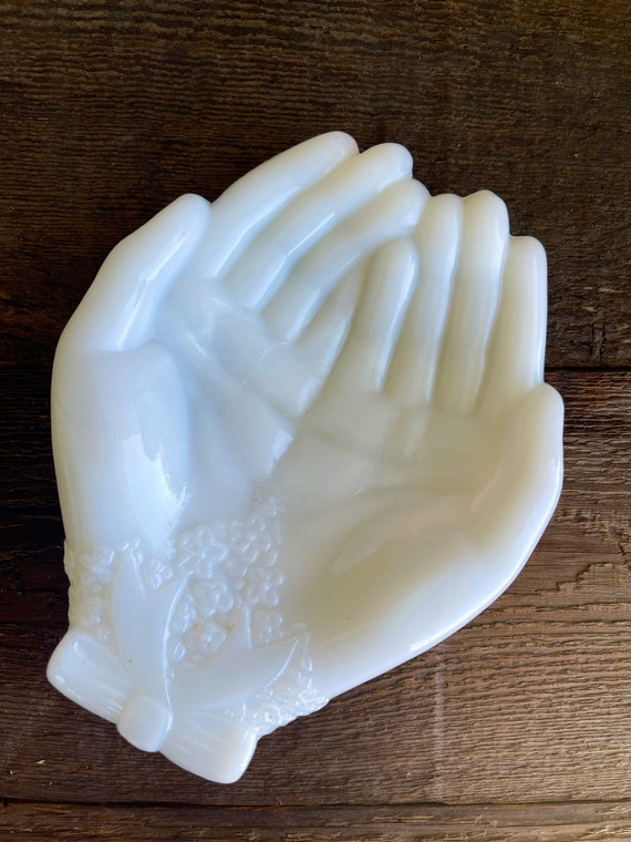 Vintage Avon Milk Glass Hands Dish Etsy
