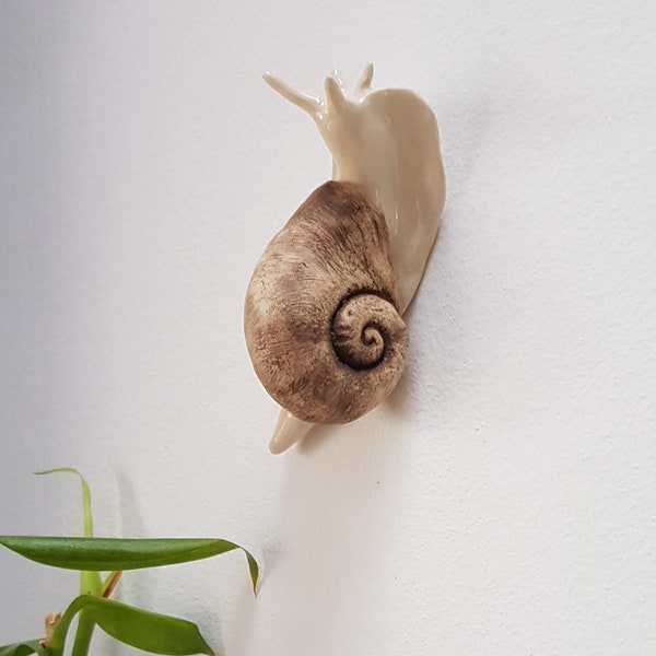 Snail figurine, ceramic snail, ceramic miniature, wall sculpture