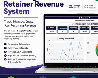 Recurring Revenue Tracker | Client Retainer Income Dashboard | Google Sheets