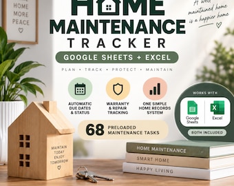 Home Maintenance Tracker | Google Sheets and Excel | Warranty Repair Appliance Log