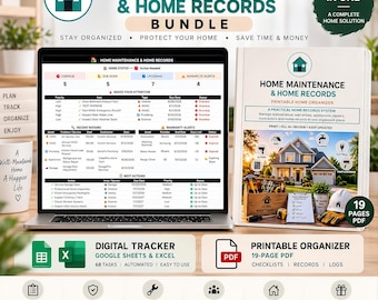 Pack d'entretien de la maison | Suivi Google Sheets et Excel | PDF imprimable | Dossier d'entretien, planification des réparations et des garanties