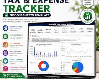 Feuille de calcul fiscale et de suivi des dépenses pour les travailleurs indépendants, modèle de comptabilité pour petites entreprises, Google Sheets