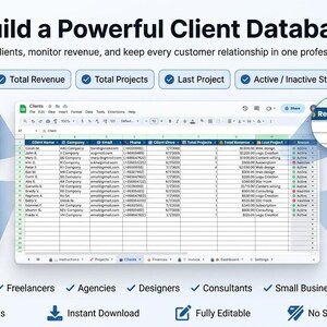 SEADIGI client database and CRM spreadsheet template preview.