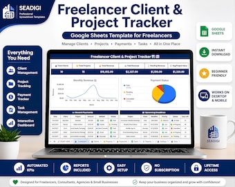 Modèle de planification d'entreprise Google Sheets pour le suivi des clients | Gestion de projets, factures et paiements pour freelances