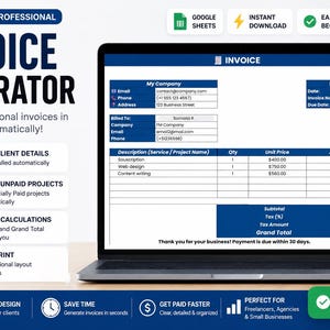 Professional invoice generator and financial template for small businesses.