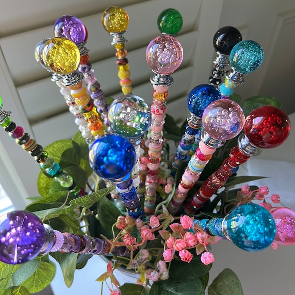 Beaded Plant Stakes, Plant Bling, Plant Jewelry, Plant Poke, Fairy Wand