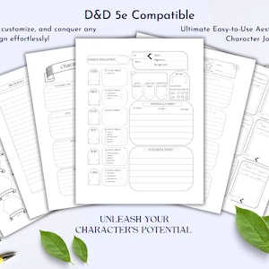 Tabletop RPG Character Sheets Digital Download Bundle- DnD 5E- Printable Adventure Companion Character Stats Spell list Cantrips Gear & Loot