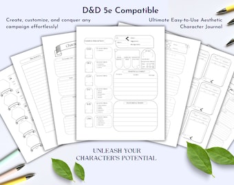 テーブルトップ RPG キャラクターシート デジタルダウンロードバンドル - DnD 5E - 印刷可能なアドベンチャーコンパニオンキャラクター統計呪文リストキャントリップギアと戦利品