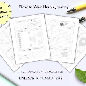 Tabletop RPG Digital Bundle Condition Tracker, Resource Tracker, Active effects, and Exhaustion Gauge- Printable-Dungeons and Dragons 5E
