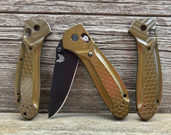 Billet Aluminum, CNC Machined, Benchmade Full Size Griptilian Brown Honeycomb knife scales, gift for dad, everyday carry knife