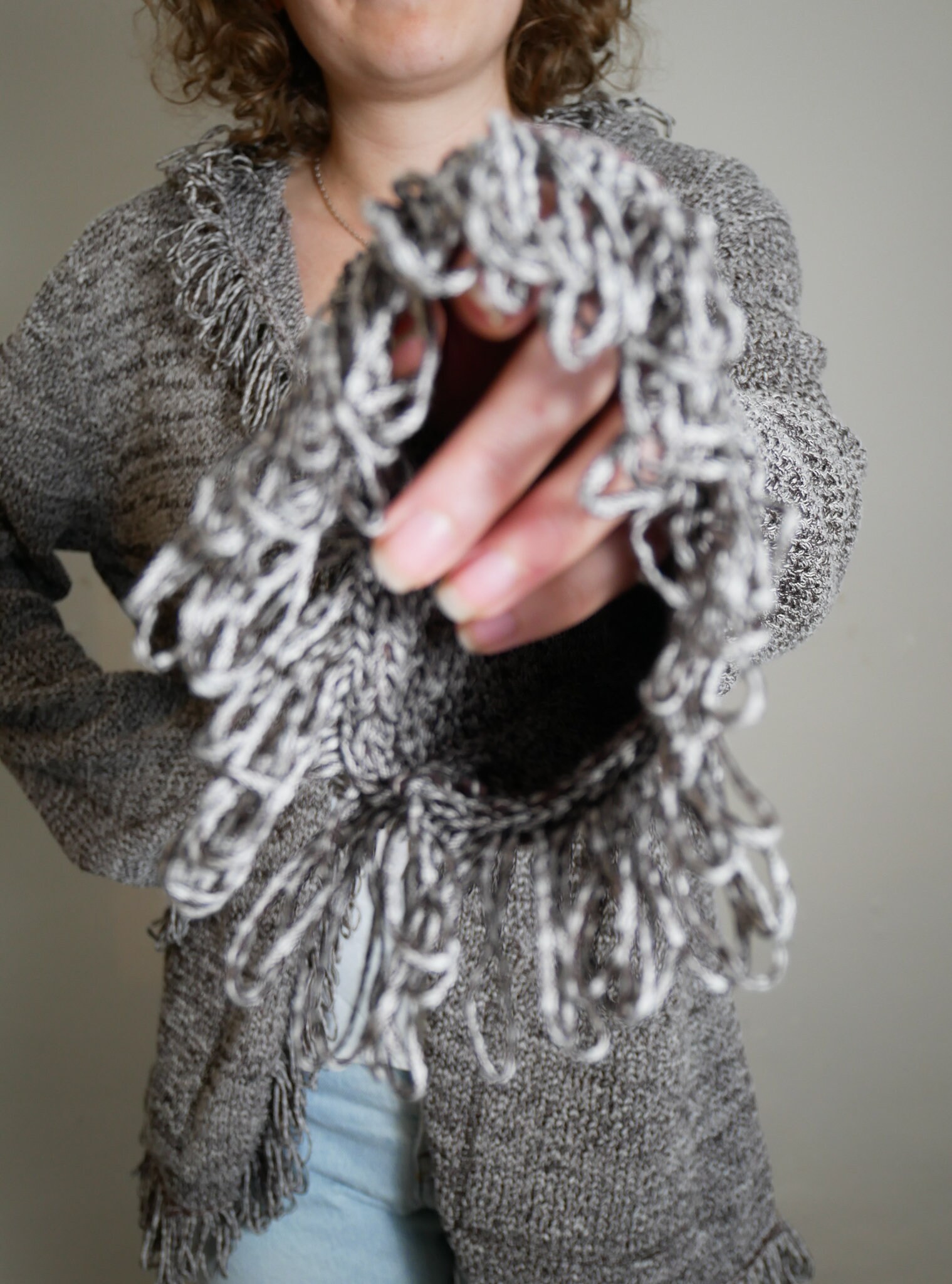 Hooded Tassel Knit Cardigan in Grey Size 12 Etsy