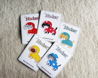 Cute Cats with Raincoats Sticker: Waterproof Vinyl Decal for Laptops, Water Bottles, and Car Windows