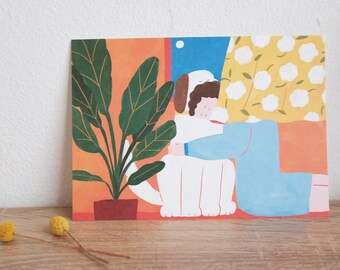 Morning cuddle with my dog poster / 7 x 10 inches / Dog Illustration