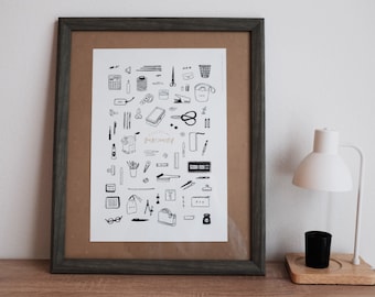 Stationery Collection Poster: Gold Foil Art Print on Recycled Paper