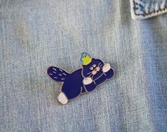Tiger Cat chilling with Bird Enamel Pin /  Cute cat pin for Cats lover
