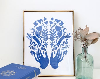 Witch Magic Poster / Blue / Risograph Print / 8.5x11in / Wall Art / Holiday Gift ideas
