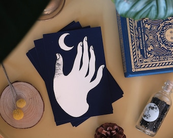 Silver Foil Hand & Moon Postcards for friends, families / gift ideas / greeting cards