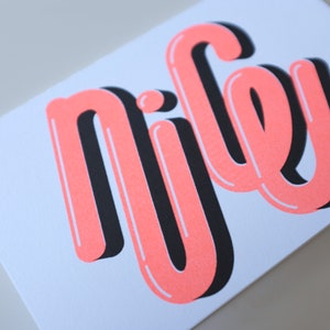 NICE Greeting Card Neon Orange Black Risograph Greeting Cards NICE card for friends, families and kids, gift idea image 3