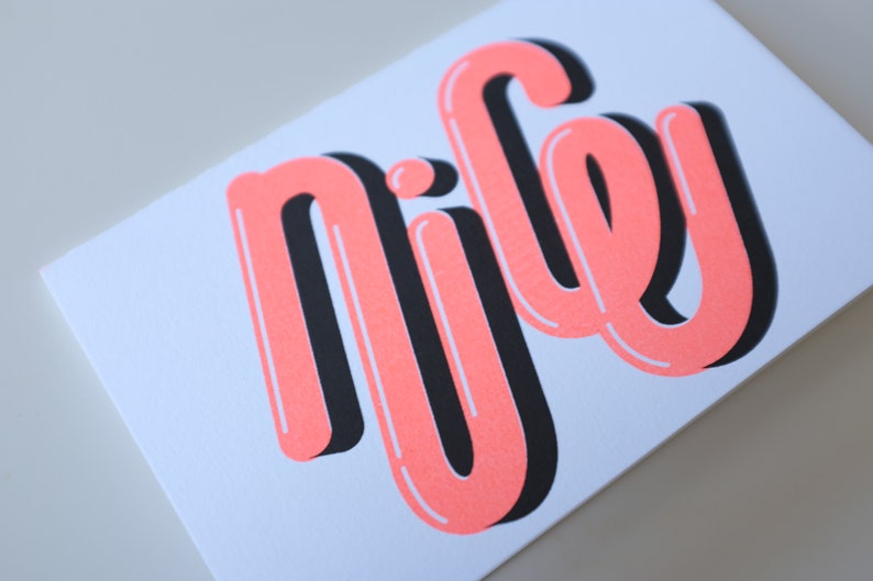 NICE Greeting Card Neon Orange Black Risograph Greeting Cards NICE card for friends, families and kids, gift idea image 3