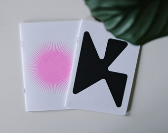 Abstract Shapes | Limited edition notebook set of 2 | Neon pink and black | Blank pages | 100% handmade