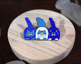 Blue Tiger Cats Enamel Pin - Cute Cat Lover Gift
