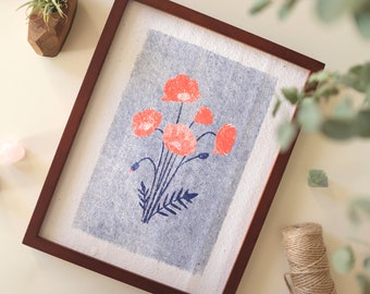 Poppy Flower Poster / Risograph Prints / Eco Friendly Seed Paper / 11 x 8.5 in Poster / Holiday Gift for Friends & Family