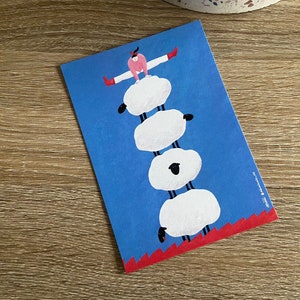Jump on Sheep's back Postkarte / Riso Postkarte / Weihnachtskarte für Familie oder Freunde