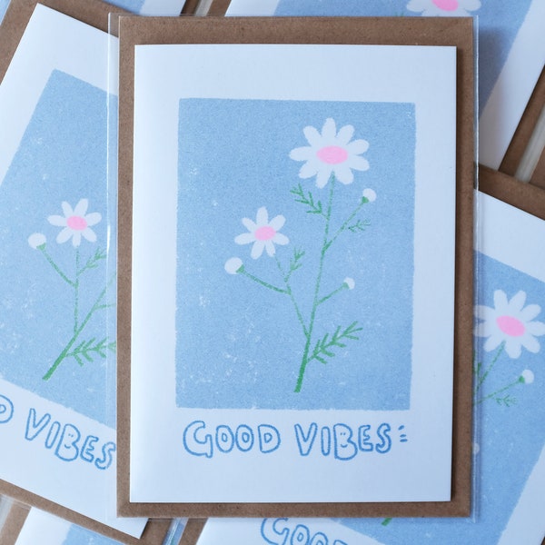 Daisy Greeting Card - Risograph Floral Greeting Cards | Daisy greeting card for friends, families and kids, gift idea
