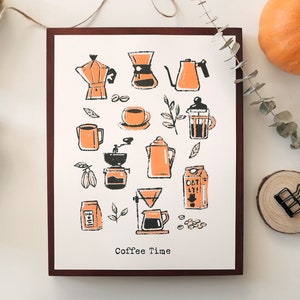 Coffee Time Poster Risograph Prints Coffee Wall Art Coffee Lover gift Kitchen Print Coffee Poster image 1