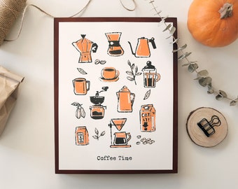 Coffee Time Poster | Risograph Prints | Coffee Wall Art | Coffee Lover gift | Kitchen Print | Coffee Poster