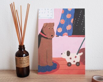 Play with my toy dog poster / 7 x 10 inches / Dog Illustration