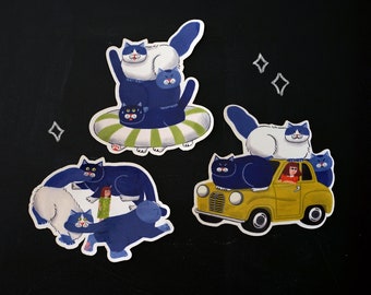 Travel with Cats Sticker Set of 3 / Cats Lover / Waterproof Sticker Set