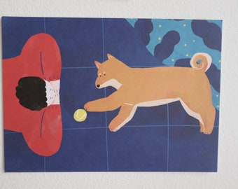 Playful dog poster / 7 x 10 inches / Dog Illustration