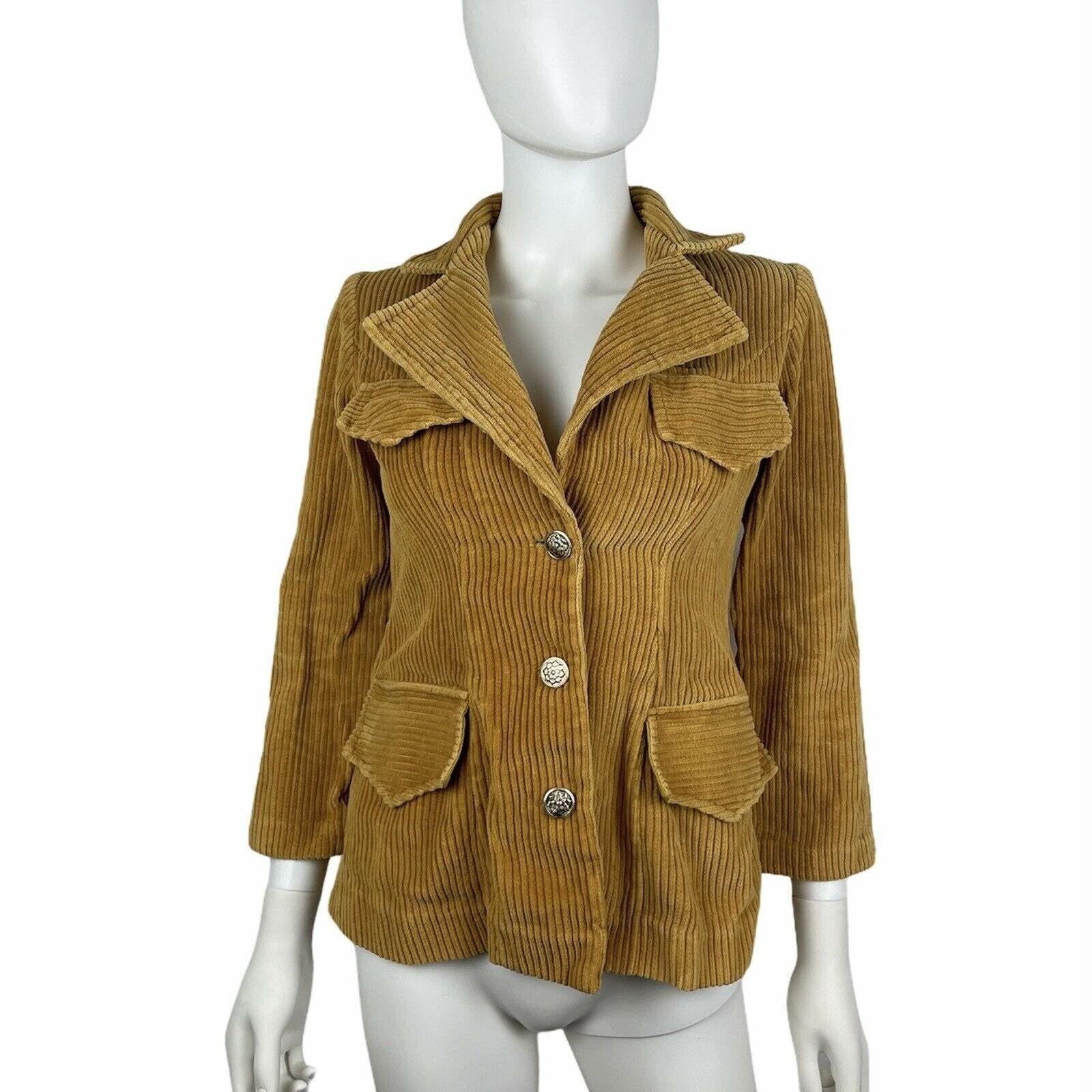Vintage 70s Corduroy Jacket Pockets Tan 
