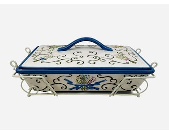 RETIRED Temptations Bakeware Tara Herb Garden Casserole Dish Lid & Carrier 12x9"