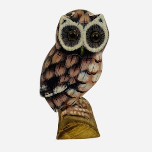 Vintage 1960s Hand Carved Wood Owl Spring Feet Mid Century Primitive Steampunk