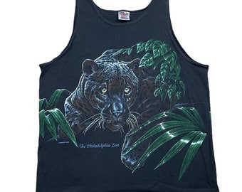 RARE Vintage 1995 Oneita Double Side Philadelphia Zoo Black Panther Mens Tank L