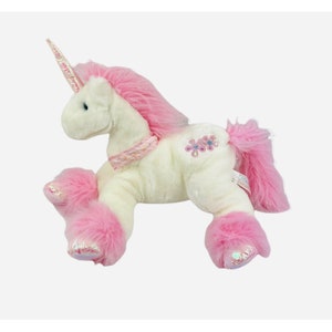 Vintage 2000 Animal Alley Toys R Us Unicorn Plush White Pink Sparkle Flowers