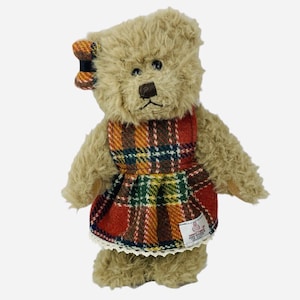 VTG Glen Appin Scotland Harris Tweed 10&quot; Teddy Bear Plush Dress Bow Orange Green
