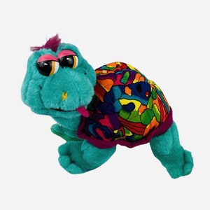 Vintage Ace Novelty 10&quot; Green Turtle Plush Colorful Shell Tongue Out Carnival Prize