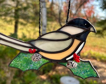 Stained glass chickadee