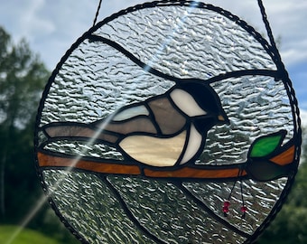 Stained glass chickadee