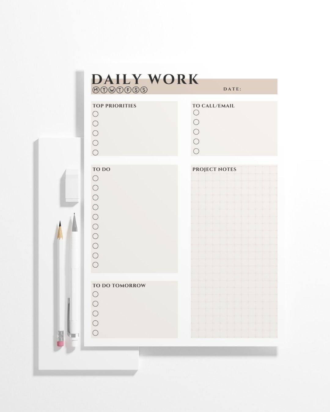 Daily Work Planner Printable | Minimal Daily to Do List | Productivity ...