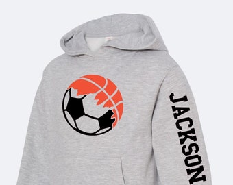Dual Soccer Basketball Hoodie | Personalize with Player Name | Half Soccer Half Basketball Shirt  | Soccer Shirts | Basketball Shirts