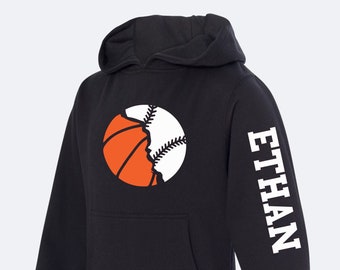 Dual Baseball Basketball Hoodie | Personalize with Player Name | Half Baseball Half Basketball  | Basketball Baseball Split | Baseball Shirt