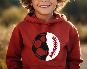 Dual Soccer Baseball Hoodie | Personalize with Player Name | Soccer Shirts | Baseball Shirts | Soccer Baseball Split | Kids Sports Apparel