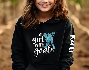 A Girl with Goals | Custom Hockey Hoodie | Personalize with her Favorite Colors and Name | Girls Hockey | Hockey Gift Ideas | Hockey Shirts