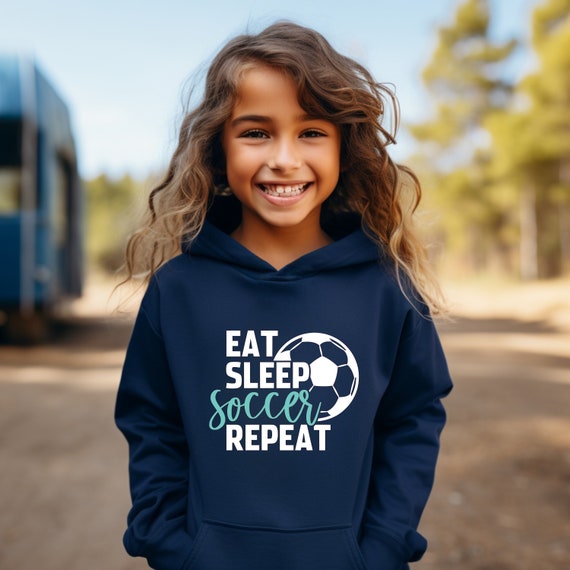 Eat Sleep Soccer Repeat Custom Soccer Hoodie Personalize with Colors and Name Girls Soccer Soccer Mom Soccer Gift Ideas
