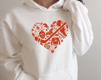 Hockey Heart | Customize With Your Player Number | Soft Fleece Hoodie | Hockey Mom | Hockey Holidays | Christmas | Hockey Gift Ideas