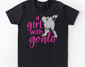 A Girl With Goals | Custom Hockey Tee | Girls Hockey | Hockey Shirts for Girls | Cute Hockey Shirts | Glitter Hockey | Hockey Gift Ideas